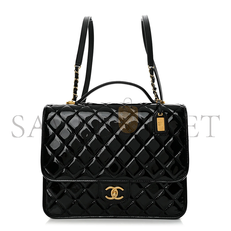 Ch**el large flap backpack black patent antique gold hardware (30*23*10cm)